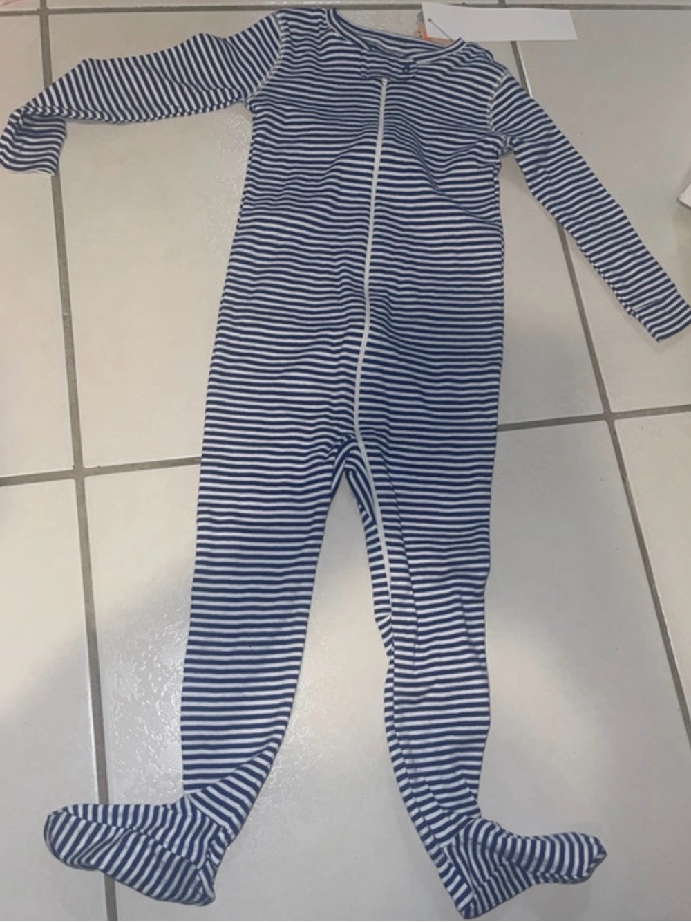 Striped Blue and White Toddler One-Piece Footed Sleeper